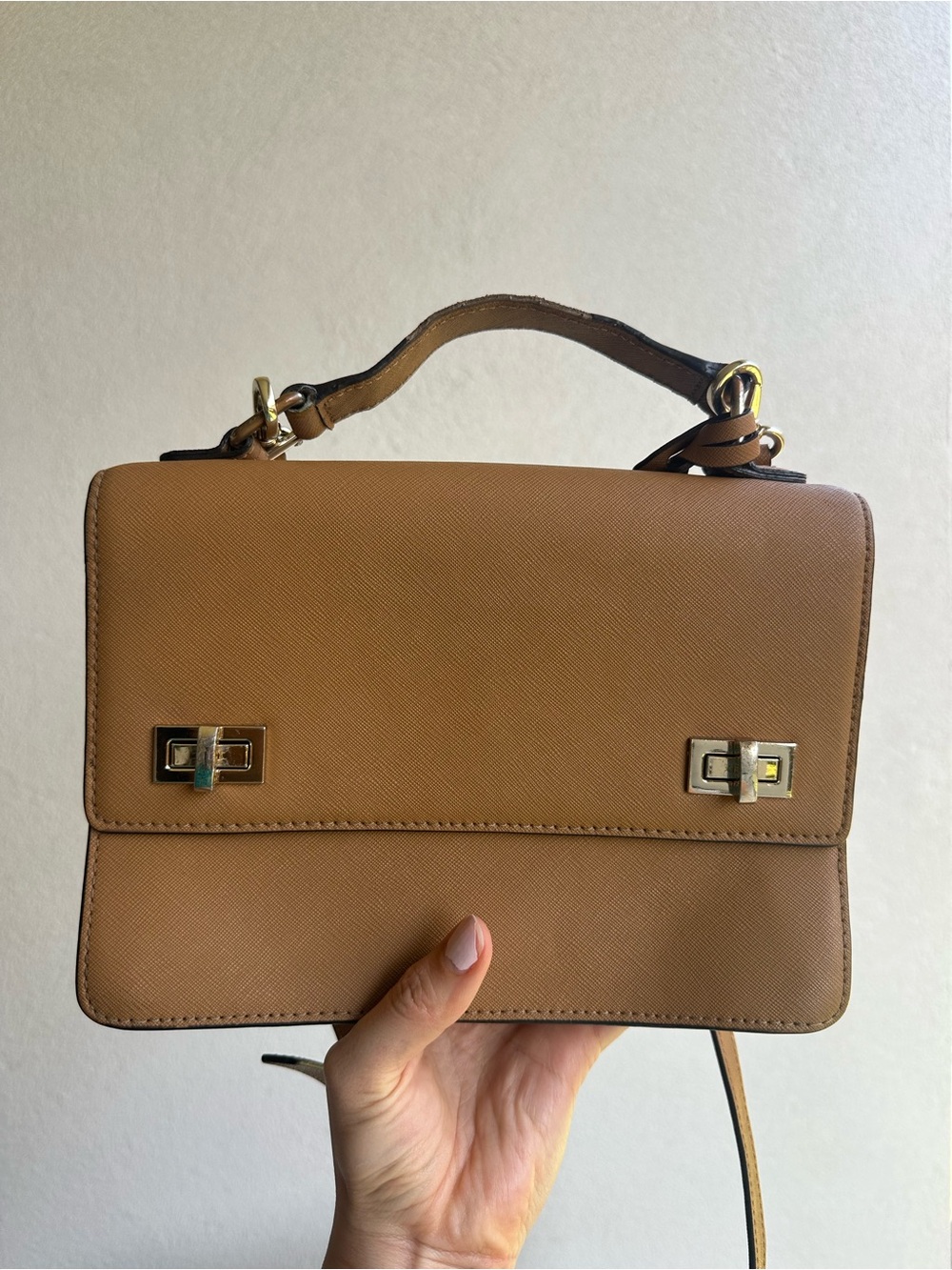 henri bendel Tan Structured Top-Handle Satchel